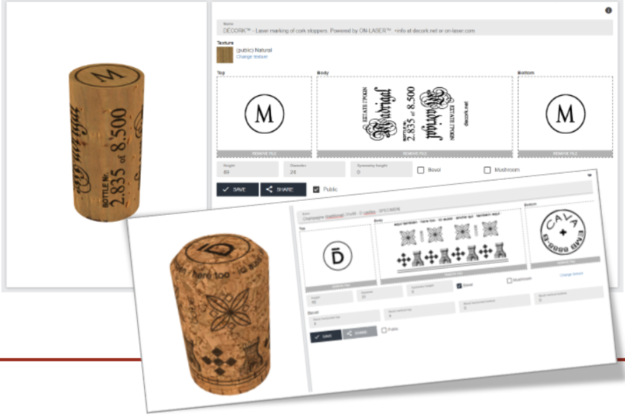 Captura del simulador 3D con tapones de vino y cava